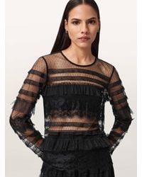 AllSaints - Polyester Arlea Tulle Lace Top, /Us 2 - Lyst