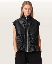 AllSaints - Flor Relaxed Fit Leather Gilet - Lyst