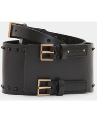 AllSaints - Maxie Studded Leather Double Buckle Belt - Lyst