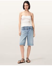 AllSaints - Aki Crossover Wide Leg Denim Shorts - Lyst