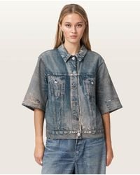 AllSaints - Juni Terry Short Sleeve Illusion Of Denim Shirt - Lyst