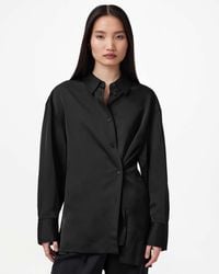 AllSaints - Polyester Myrtle Long Line Shirt, /Us 8 - Lyst