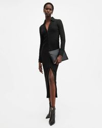 AllSaints - Connie Slim Fit Textured Midi Dress - Lyst