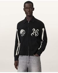 AllSaints - Adrian Zip Up Embroided Knitted Cardigan - Lyst