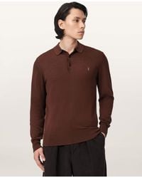 AllSaints - Mode Merino Long Sleeve Ramskull Polo Shirt - Lyst
