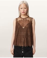 AllSaints - Clara Lace Mesh Sleeveless Top - Lyst