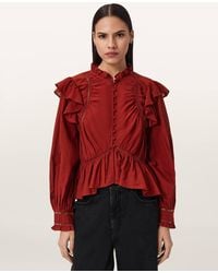 AllSaints - Cotton/Viscose Lima Frill Top, /Us 2 - Lyst