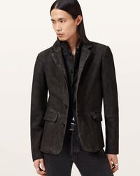 AllSaints - Survey Double Layered Leather Blazer,, Anthracite - Lyst