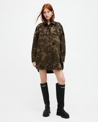 AllSaints - Lily Oversized Camouflage Shacket Dress - Lyst