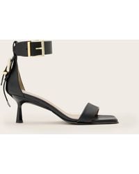 AllSaints - Noir Leather Heeled Sandals - Lyst