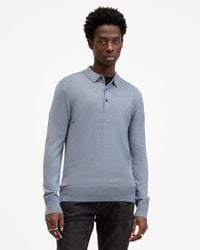 AllSaints - Mode Merino Long Sleeve Polo Shirt, - Lyst