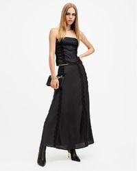 AllSaints - Morgan Satin Lace Panelled Maxi Skirt - Lyst