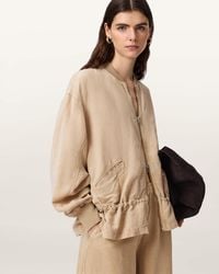 AllSaints - Lyocell/Linen Sofi Linen Blend Drawstring Bomber Jacket, /Us 0 - Lyst