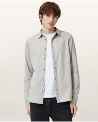 AllSaints - Gleason Press Stud Ramskull Denim Shirt - Lyst