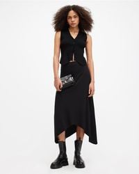 AllSaints - Gia Asymmetrical Ribbed Midi Skirt, - Lyst
