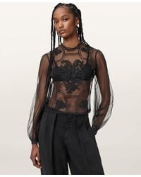 AllSaints - Cesca Sheer Embroidered Top - Lyst