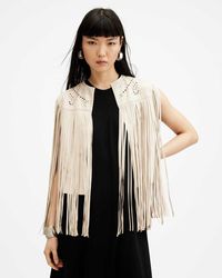 AllSaints - Elias Astral Leather Tassel Gilet,, Off - Lyst