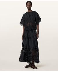 AllSaints - Femi Tiered Cotton Maxi Skirt - Lyst