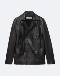 AllSaints - Tilson Leather Peacoat - Lyst
