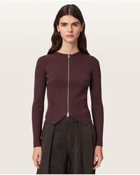 AllSaints - Cruz Dual Zip Ribbed Cardigan - Lyst