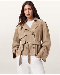 AllSaints - Reed Cropped Suede Trench Coat - Lyst