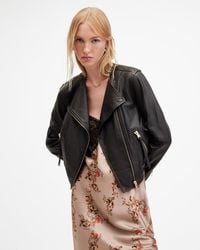 AllSaints - Harley Collarless Leather Biker Jacket - Lyst