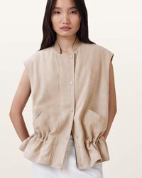 AllSaints - Sofi Relaxed Fit Leather Gilet - Lyst