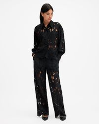 AllSaints - Charli Embroidered Straight Fit Trousers - Lyst