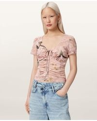 AllSaints - Polyester Gabby Slim Fit Floral Mesh Top, /Us 2 - Lyst