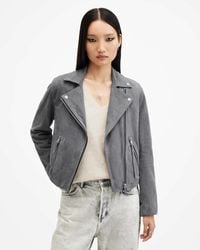 AllSaints - Goat Leather Dalby Slim Fit Suede Biker Jacket, /Us 12 - Lyst