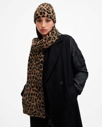 AllSaints - Lex Leopard Print Brushed Scarf - Lyst