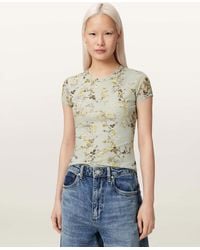 AllSaints - Polyester Ellie Mesh Floral Print Slim T-Shirt, /Us 0 - Lyst