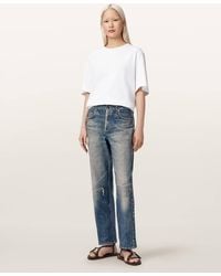 AllSaints - Ida Terry Straight Leg Illusion Of Denim Pants - Lyst