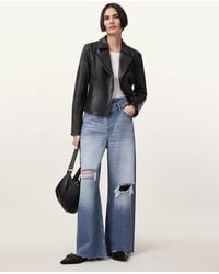 AllSaints - Vela Slim Fit Leather Biker Jacket - Lyst