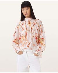 AllSaints - Pearla High Neck Floral Print Top - Lyst