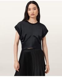 AllSaints - Mira Cropped Satin Drawcord T-shirt - Lyst