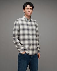 AllSaints Leulus Relaxed Fit Checked Flannel Shirt in Gray for Men