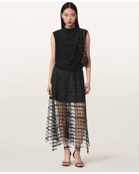 AllSaints - Celia Sheer Overlay Midi Skirt - Lyst
