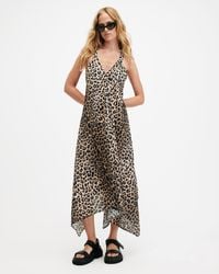AllSaints - Lil Leopard Print Asymmetric Maxi Dress, - Lyst