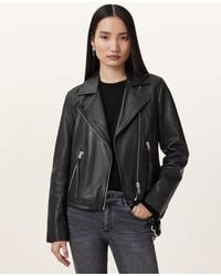 AllSaints - Dalby Slim Fit Leather Biker Jacket - Lyst