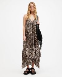 AllSaints - Lil Leopard Print Asymmetric Maxi Dress, - Lyst