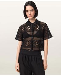 AllSaints - Kyra Crochet Cropped Polo T-Shirt - Lyst