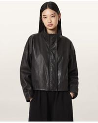 AllSaints - Ryder Funnel Neck Leather Jacket - Lyst