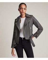 AllSaints Balfern Leather Biker Jacket - Grey