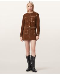 AllSaints - Alice Suede Studded Cropped Trucker Jacket - Lyst