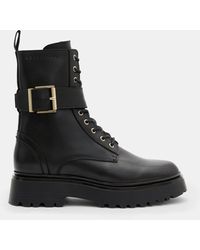 AllSaints - Onyx Leather Buckle Boots - Lyst