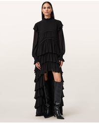 AllSaints - Cavarly Long Sleeve Ruffle Maxi Dress - Lyst