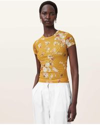 AllSaints - Polyester Ellie Floral Print Mesh T-Shirt, /Us 2 - Lyst
