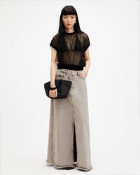 AllSaints - Noir Crossover Waist Denim Maxi Skirt - Lyst
