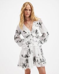 AllSaints - Zora Ruffle Iona Floral Print Mini Dress, - Lyst